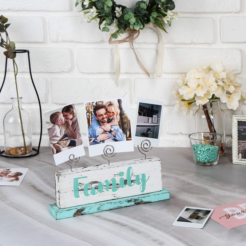 J JACKCUBE DESIGN JACKCUBE Design Multi-Photo Display Boho Tabletop Decor Wooden Double Side Memos, Cards, Gallery Display Block with 3 Wire Clips, Desktop Freestanding Polaroid Picture Frame Decoration- MK678A - Image 2